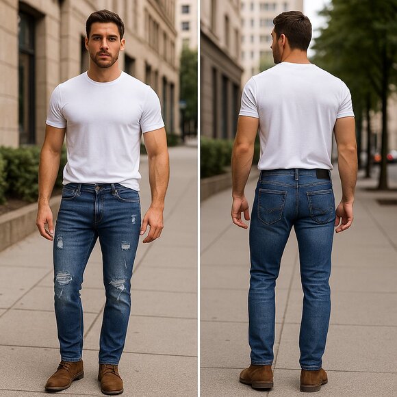 GUESS Slim Tapered Distressed Jeans – Dark Wash Denim size 32 waist - Picture 1 of 13
